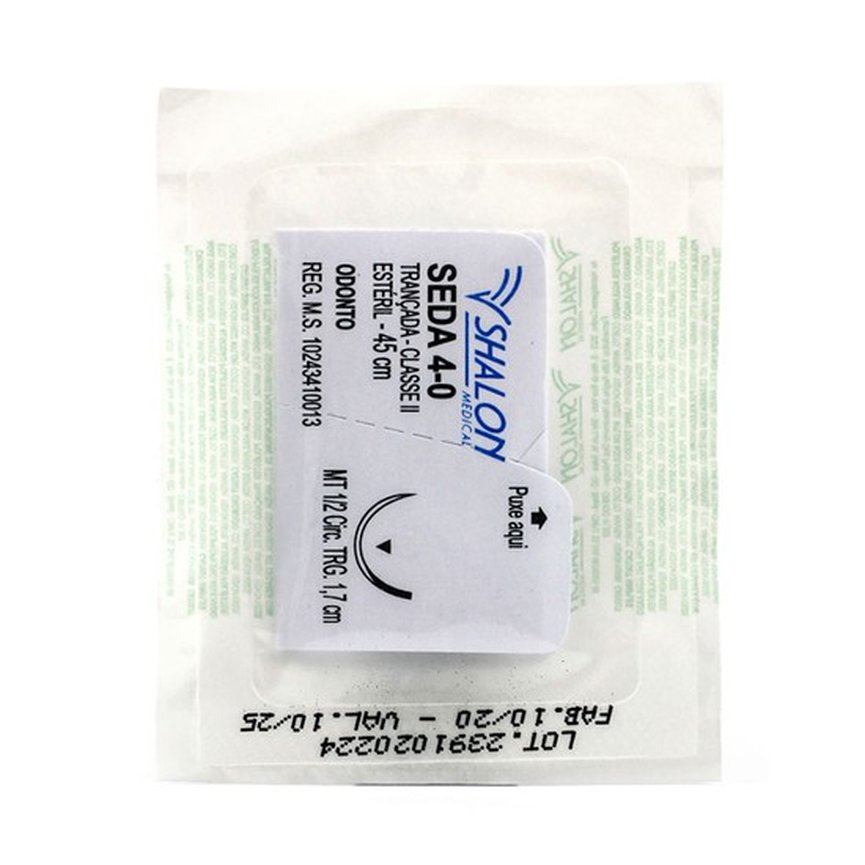 fio de sutura seda preta trancada 40 mt 12 ag 17 cm triangular shalon